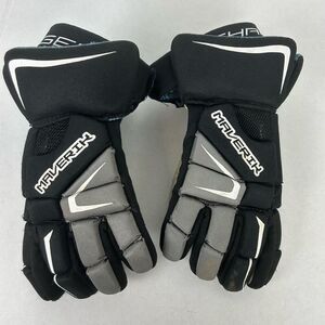 Maverik Lacrosse Gloves large 13” blac with White Trim USED
